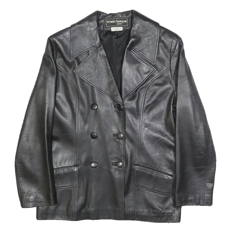 Roisin Designs Womens Black Leather Button Jacket Uk 14 Classic Tailored 1