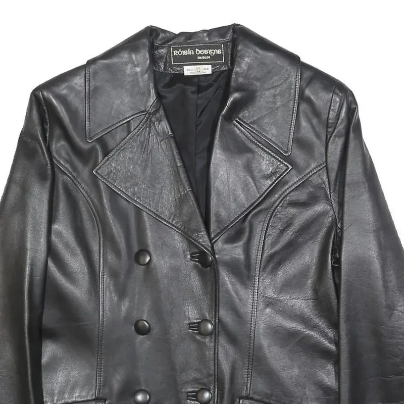 Roisin Designs Womens Black Leather Button Jacket Uk 14 Classic Tailored 2