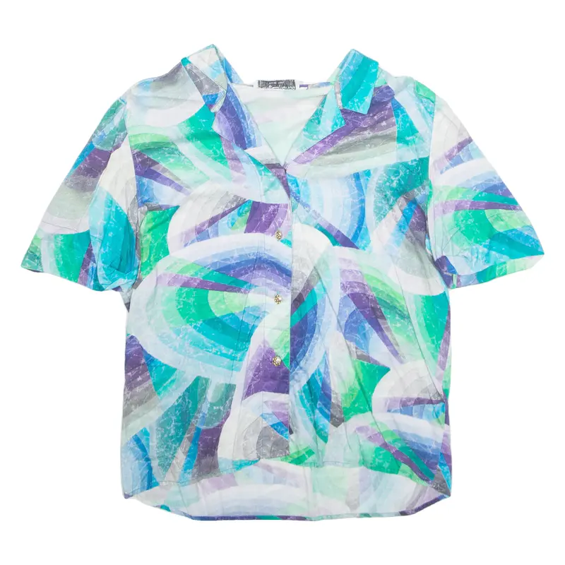 Rolange Monder Womens Printed Shirt Blue Collared Crazy Pattern M 1