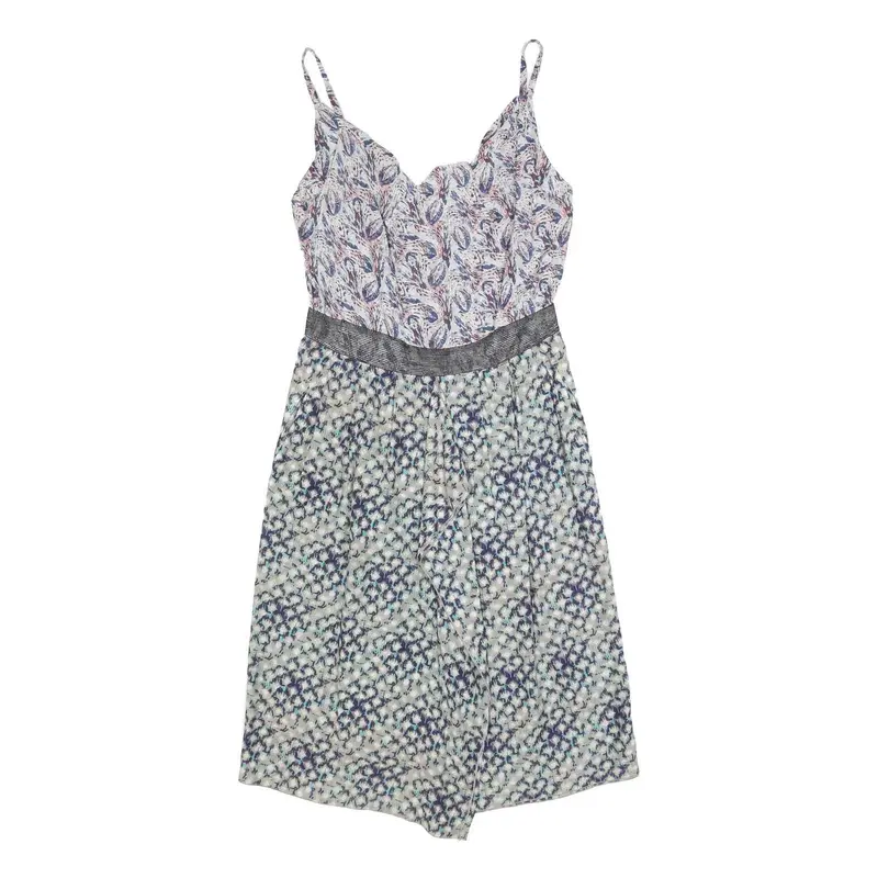 Ronald Mouret Womens White & Blue Sleeveless Fit & Flare Polyester Blend Dress 1