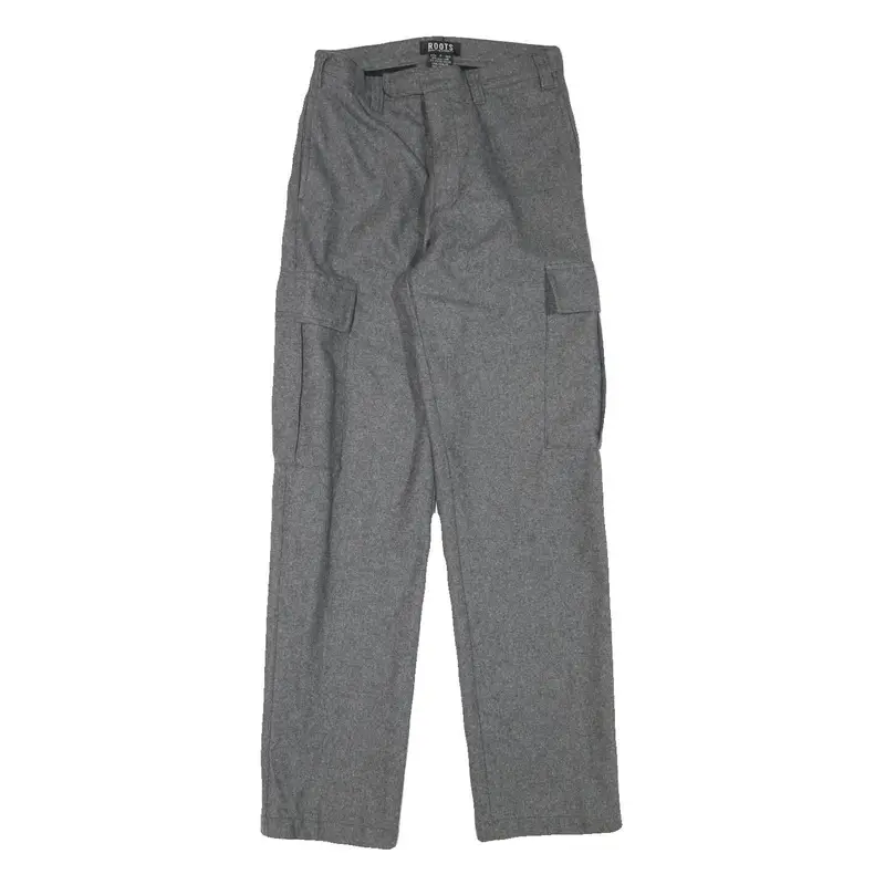 Roots Mens Wool Grey Regular Cargo Trousers W26 L30 Stylish Zip Closure 1