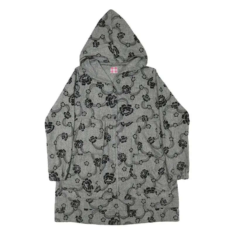 Rose Et Voilette Womens Grey & Black Floral Cotton Blend Hooded Button Jacket M 1