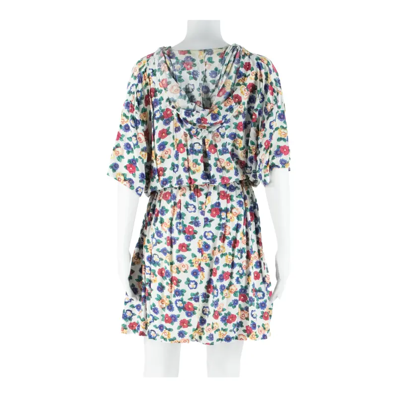 Rose Wood Hooded Womens Day Dress White Floral Short Sleeve Knee Length M 2