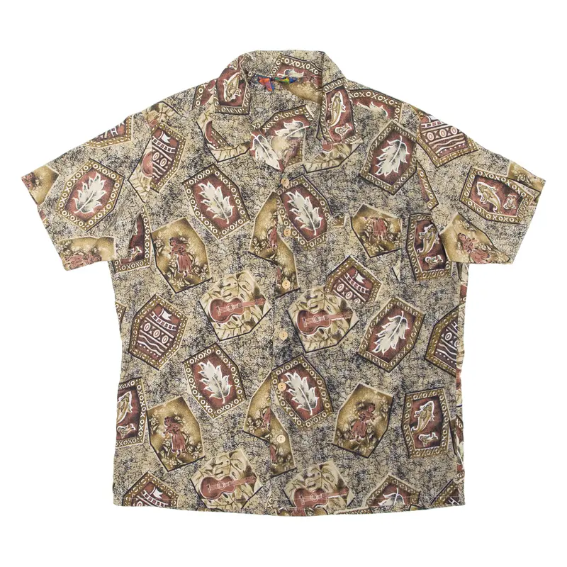 Roundy Bay Mens Shirt Brown Crazy Pattern L 1