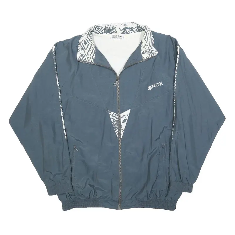 Rox Sportswear Mens Blue & White Zip Jacket L Nylon Patterned Sports Casual 1