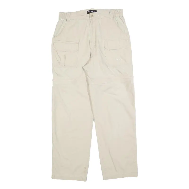 Rox Womens Beige Regular Fit Straight Leg Trousers W30 L30 Casual Zip Pocket 1