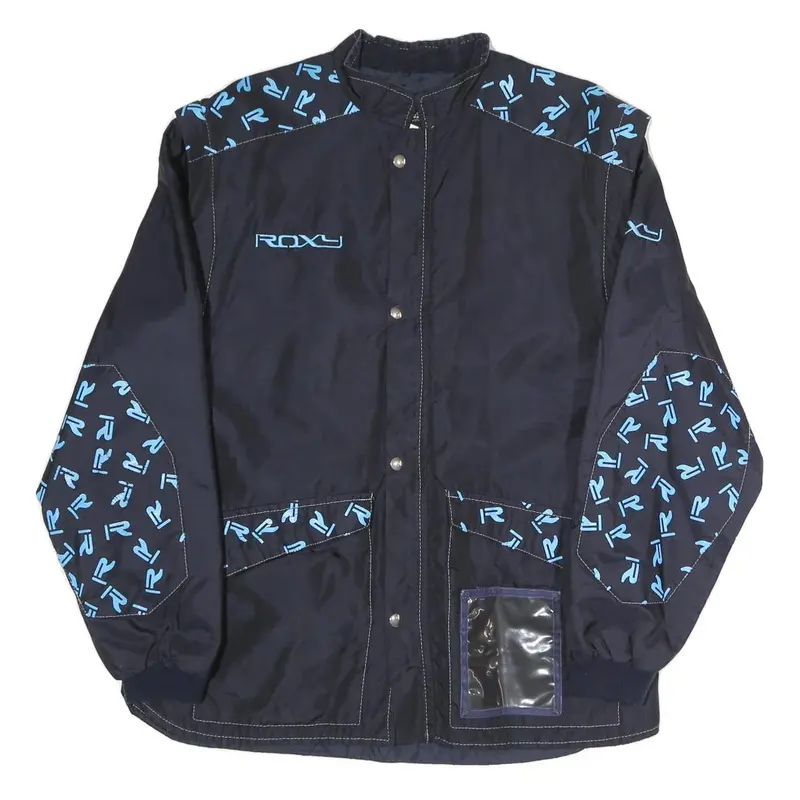 Roxy Mens Navy Blue Polyester Blend Track Jacket L Logo Print Zip 1
