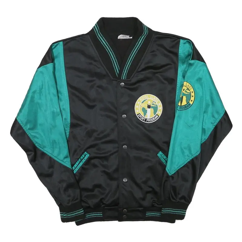 Royal Class Mens Black & Teal Sport Program Button Jacket L Polyester Blend 1