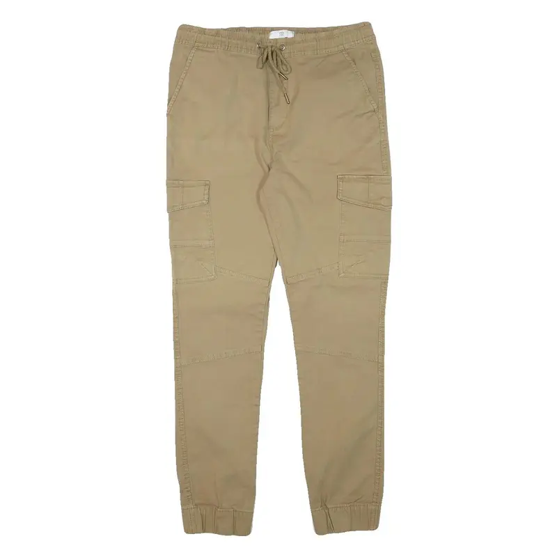 Rr Mens Cotton Blend Beige Slim Cargo Trousers W28 L27 Drawstring Waist Casual 1