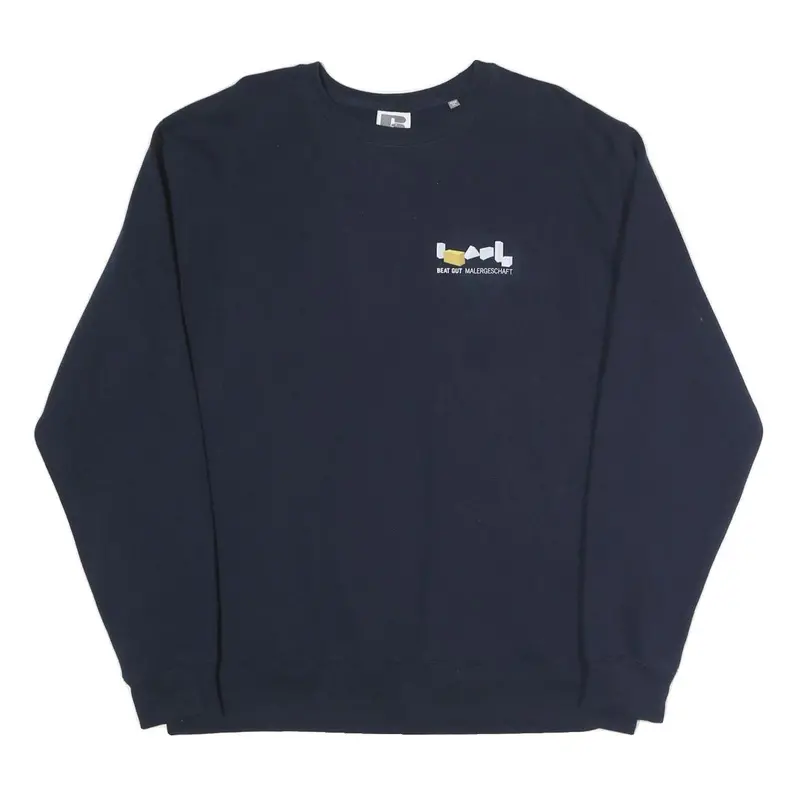 Russell Athletic Mens Navy Blue Cotton Blend Crew Neck Xl Sweatshirt Logo Print 1