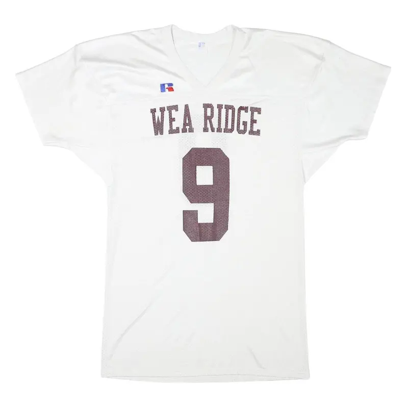 Russell Athletic Mens White Wea Ridge Number 9 Graphic T-Shirt L V-Neck Short 1