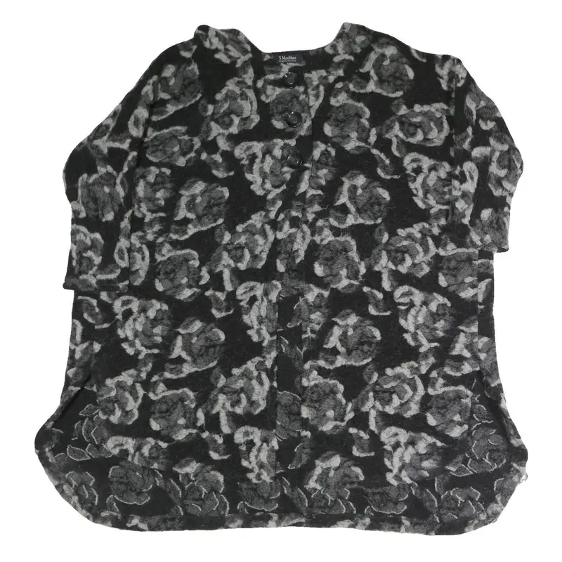 S Max Mara Womens Black & Grey Floral Button Jacket L Woven Classic Fit Long 1