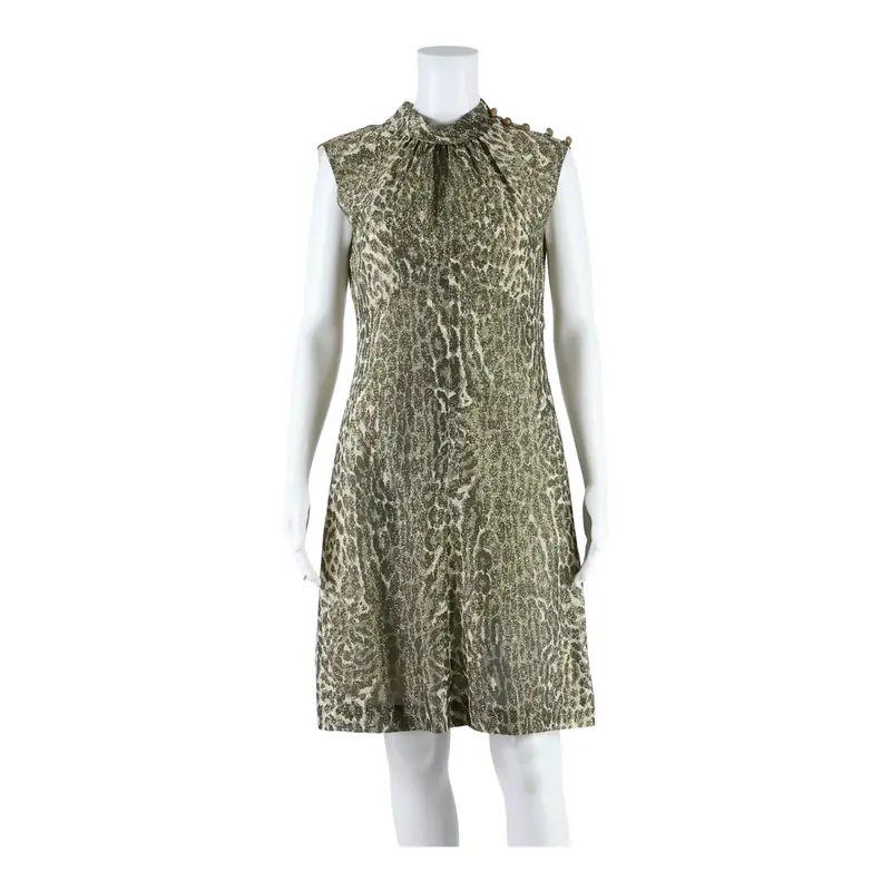S Modell Glitter Lined Womens A-Line Dress Brown Animal Print Knee Length S 1