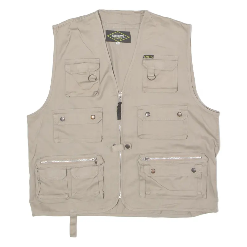 Safety Utility Mens Gilet Beige Twill Xl 1
