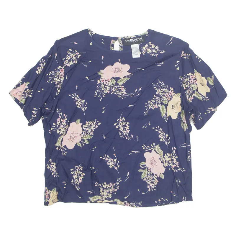 Sag Harbor Petite Womens Printed Blouse Blue Floral M 1