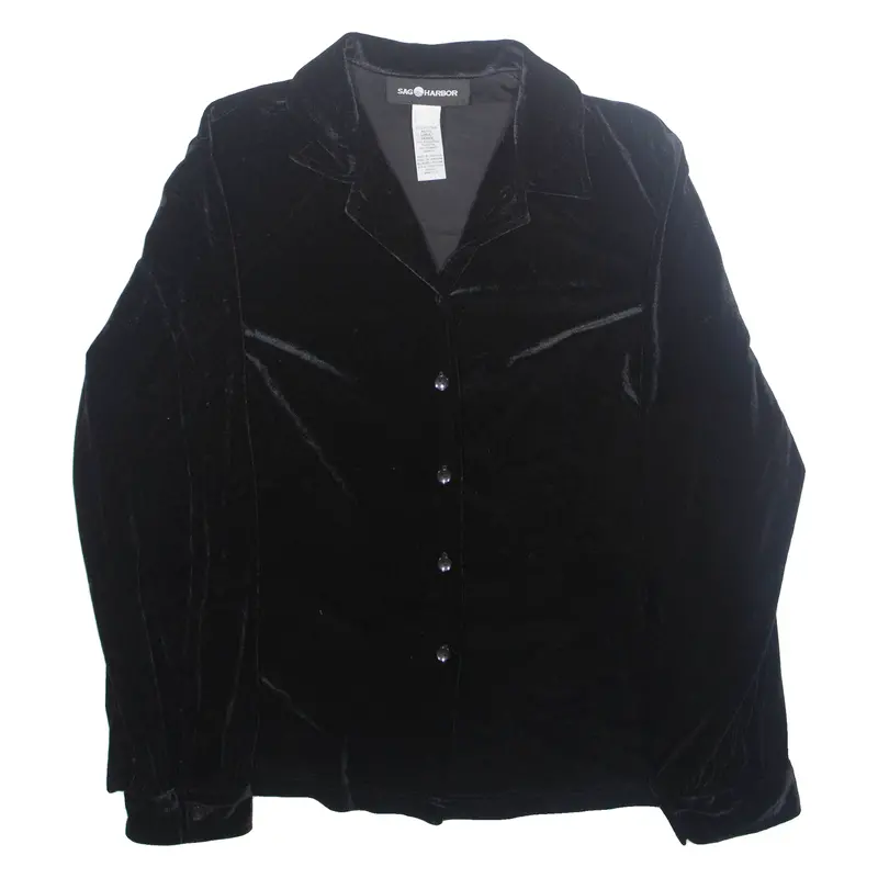 Sag Harbor Womens Blouse Black Collared Long Sleeve L 1
