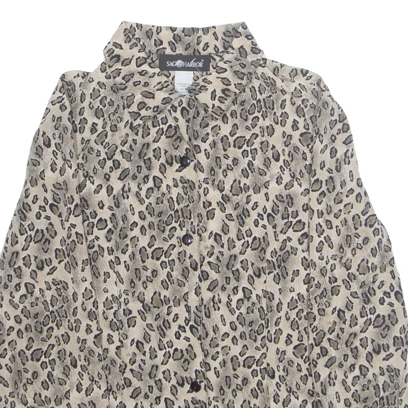 Sag Harbor Womens Printed Blouse Brown Collared Long Sleeve Animal Print S 2