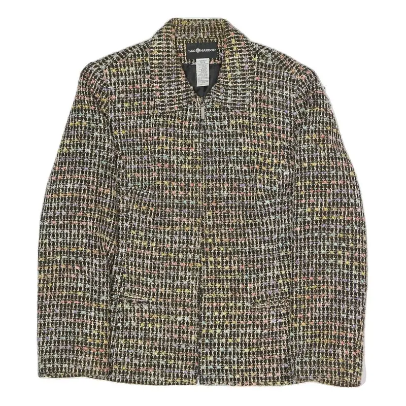 Sag Harbour Womens Black & Multicolour Check Blazer Jacket Uk 16 Polyester Blend 1
