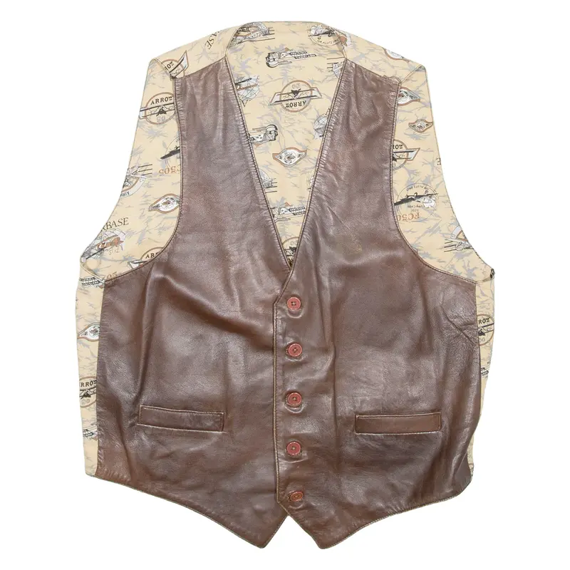 Sailing Mens Waistcoat Brown Leather Crazy Pattern L 1