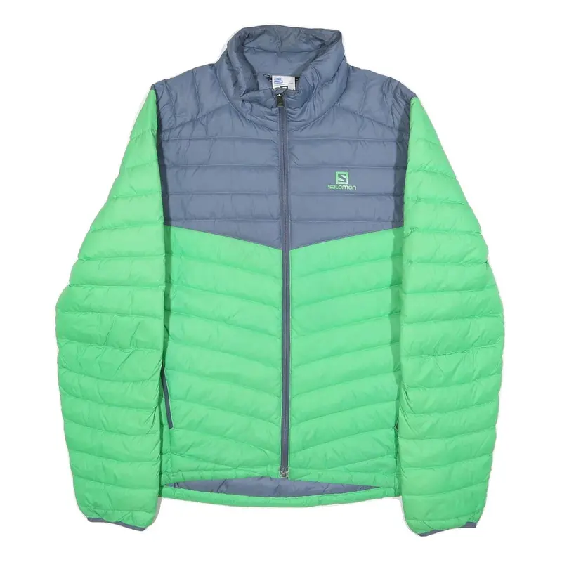 Salomon Mens Blue & Green Puffer Jacket M Nylon Zip Outdoor Winter 1