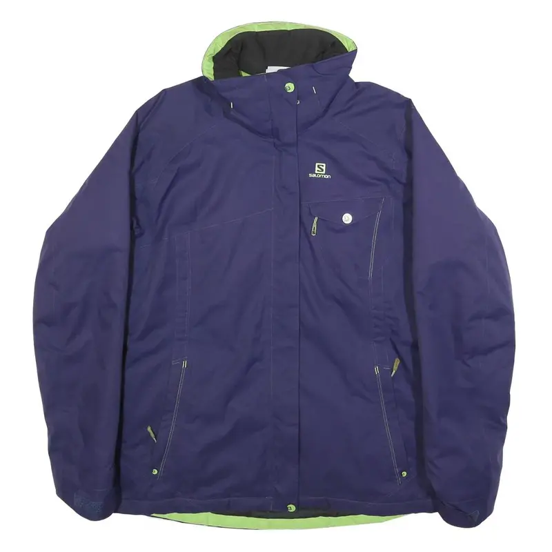 Salomon Womens Purple & Green Outdoor Jacket L Polyester Zip Casual Lightweight 1
