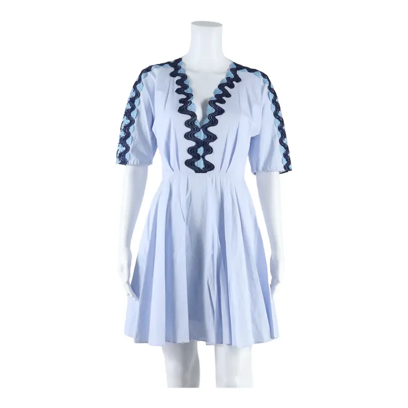 Sandro Lace Trim Skirted Womens Skater Dress Blue Knee Length Uk 8 1