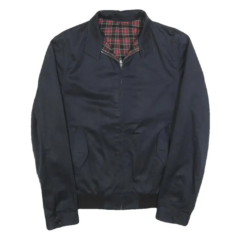 Sandro Mens Navy & Red Checked Zip Jacket M Cotton Blend Classic Fit Lightweight 1