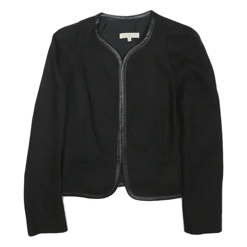 Sandro Womens Black Button Cotton Blend Tailored Jacket Xs Leather Trim Plain 1