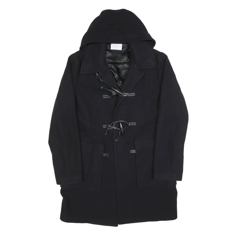 Sandro Womens Black Wool Blend Button Jacket L Hooded Classic Fit Outerwear 1