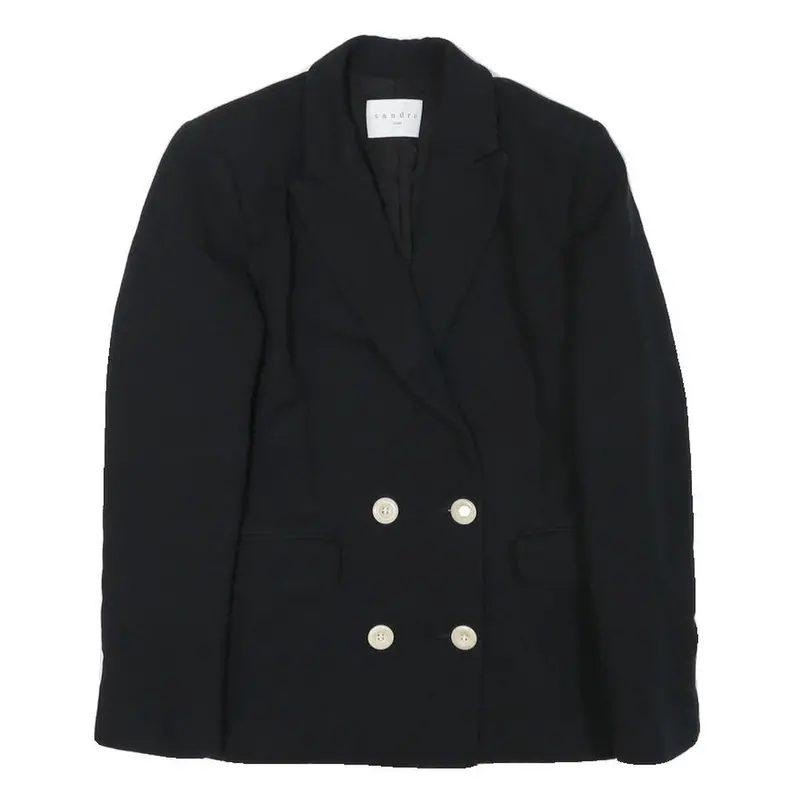 Sandro Womens Black Wool Blend Double Breasted Jacket Xs Button Closure Plain 1