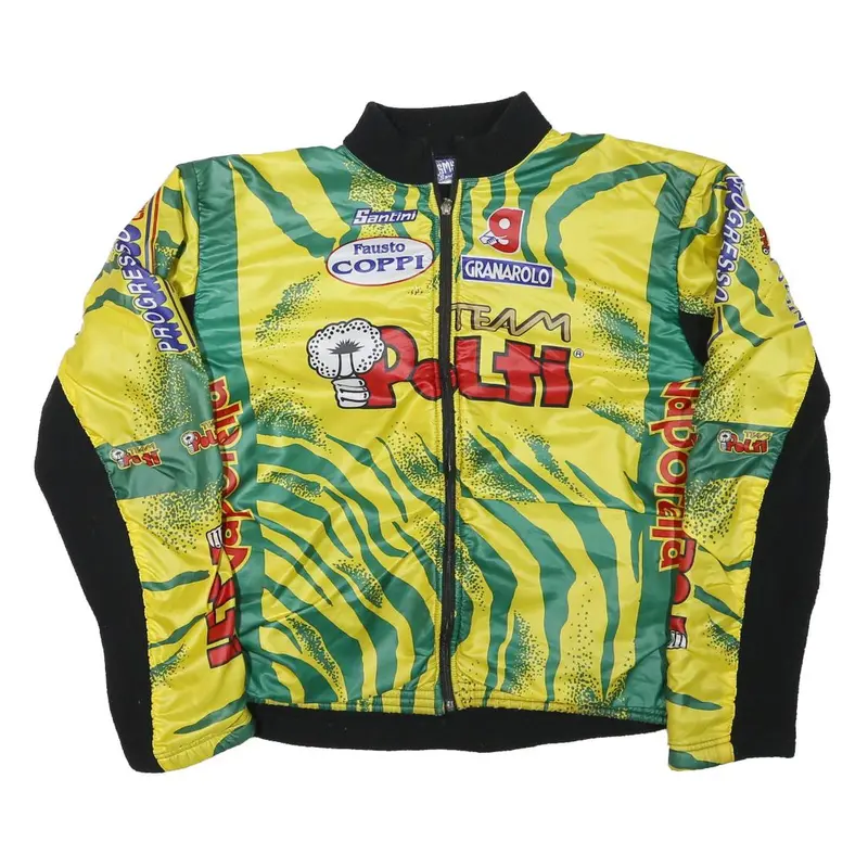 Santini Womens Yellow & Green Cycling Jacket 3Xl Polyester Blend Zip Racing Team 1