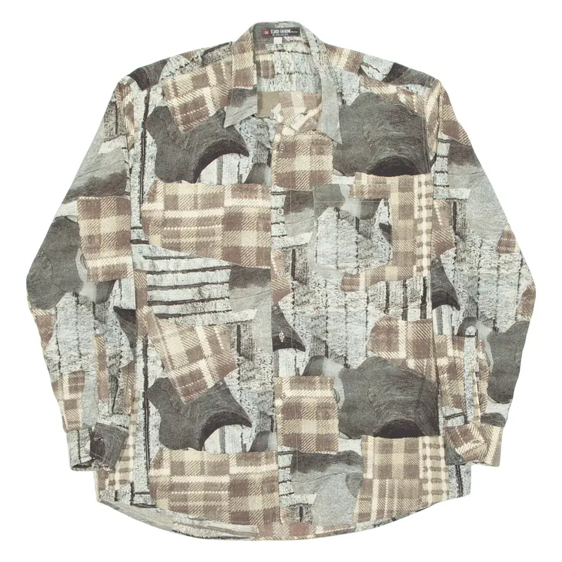 Scania Fashions Mens Shirt Brown Crazy Pattern Long Sleeve Xl 1