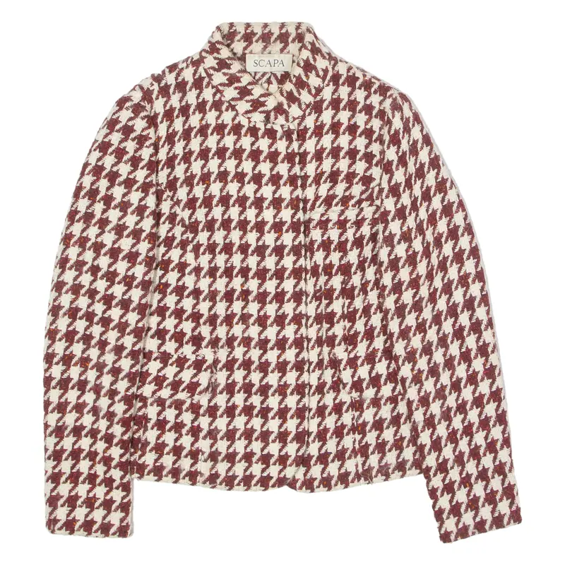 Scapa Womens Blazer Jacket Red Wool Houndstooth Uk 12 1