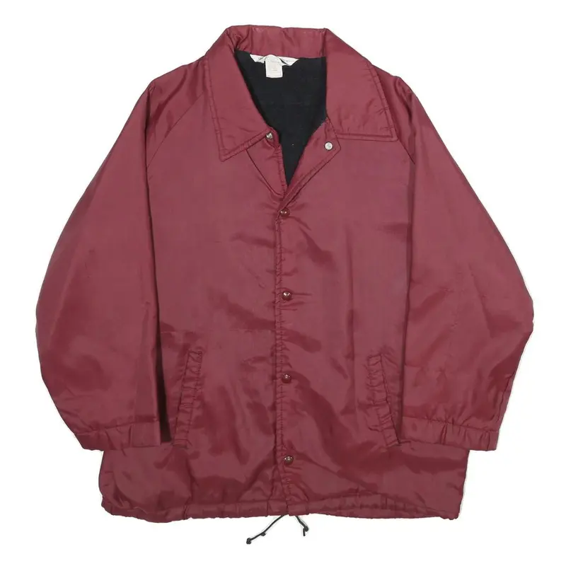Scholastic Wear Mens Maroon Nylon Button Jacket L Plain Lightweight Casual 1
