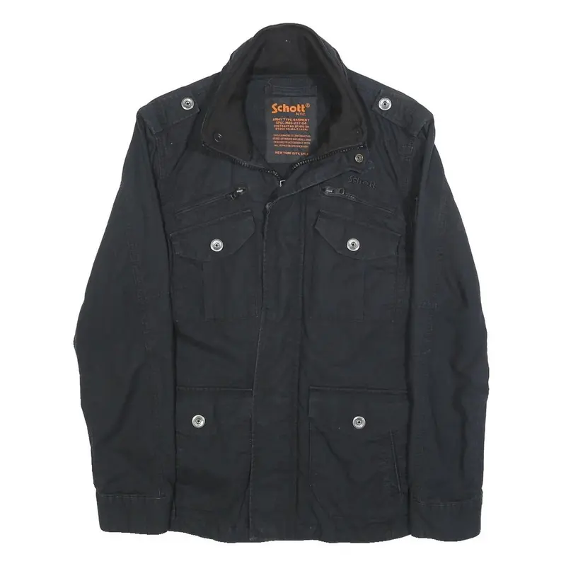 Schott Mens Black Zip Cotton Military Jacket S Plain Vintage Style Tactical 1