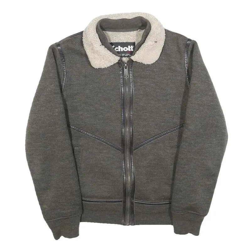 Schott Mens Grey Wool Blend Zip Jacket M Knit Casual Warm Winter Outerwear 1
