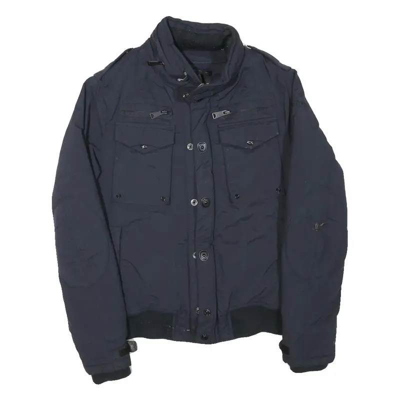 Schott Mens Navy Blue Flight Jacket S Polyester Blend Zip Button Pocket 1