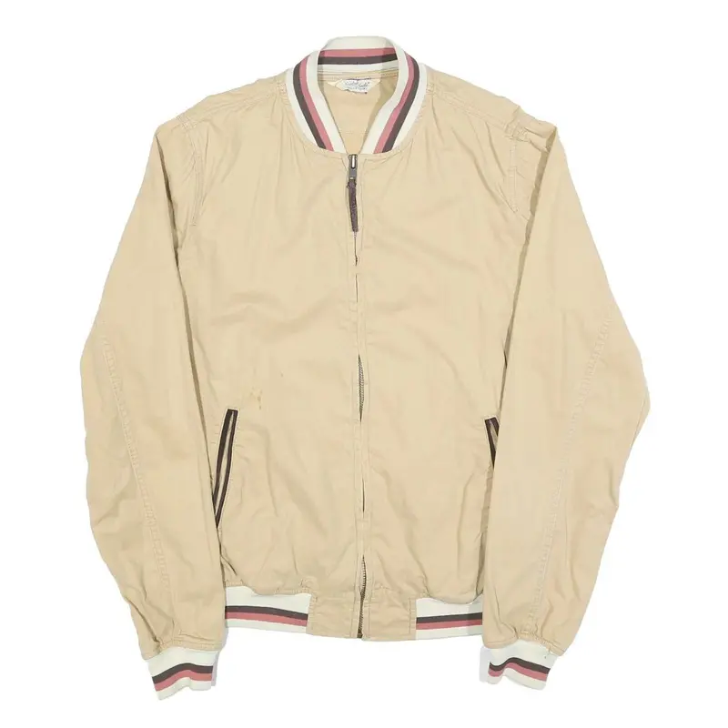 Scotch & Soda Mens Beige Cotton Blend Bomber Jacket L Plain Striped Ribbed 1