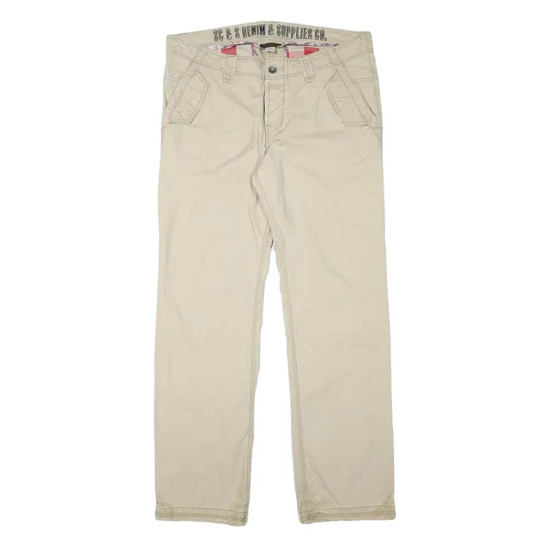 Scotch Vintage Mens Cotton Blend Beige Regular Fit Straight Leg Trousers W38 L33 1