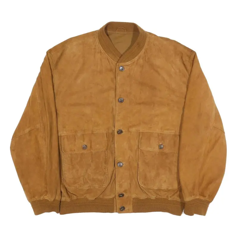 Scout Mens Brown Suede Button Jacket Xl Soft Comfort Casual Bomber Pocket 1