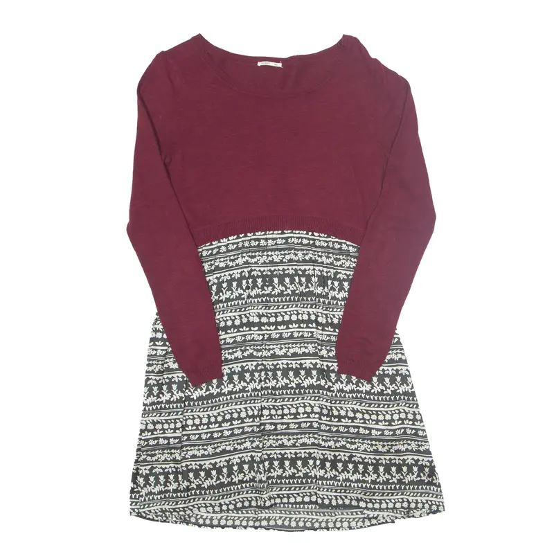 Scout Womens Skater Dress Maroon Floral Long Sleeve Knee Length M 1
