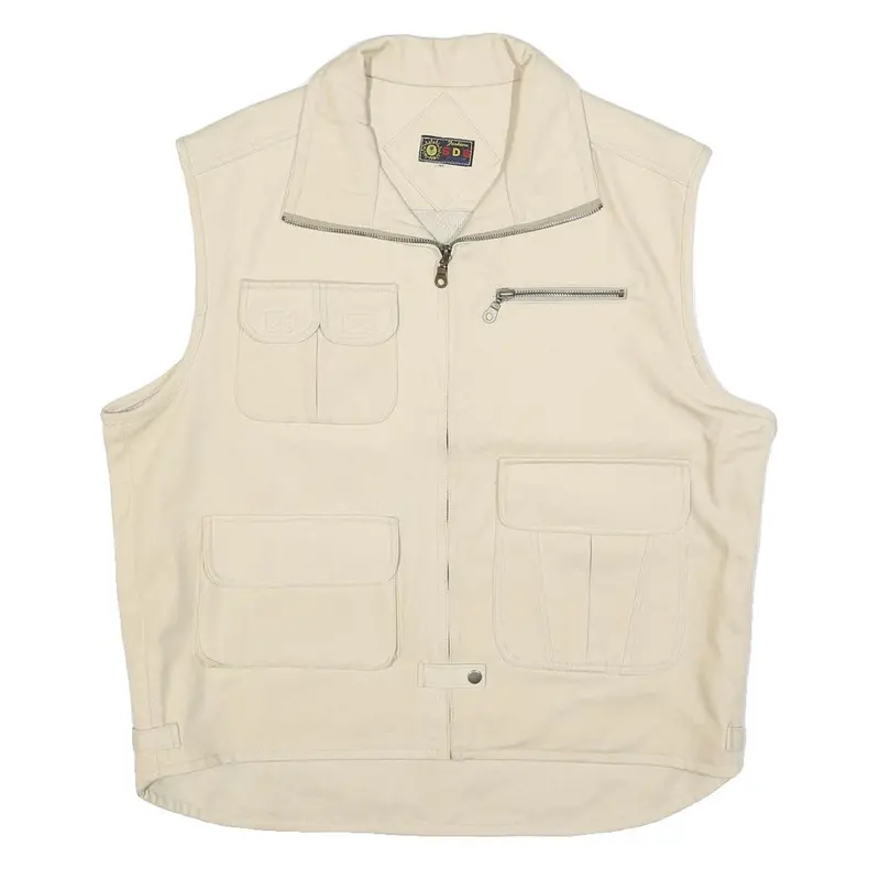Sds Mens Cream Cotton Waistcoat Xl Woven Zip Pocket Utility Outdoor 1