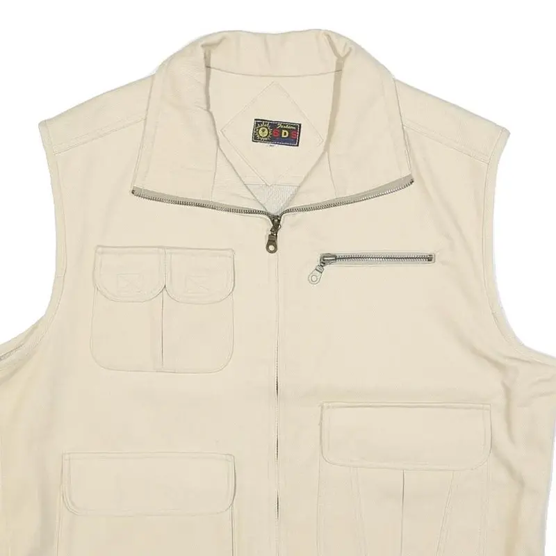 Sds Mens Cream Cotton Waistcoat Xl Woven Zip Pocket Utility Outdoor 2