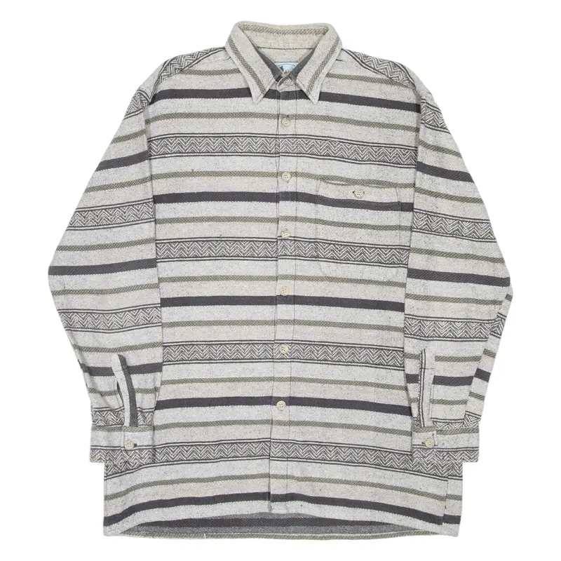 Seasons Mens Shirt Grey Striped Long Sleeve L 1