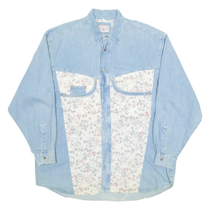 Second Image Womens Denim Shirt Blue Floral Long Sleeve L 1