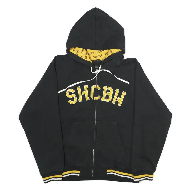 Selecticas Mens Black Zip Up Hoodie M Shcbw Logo Cotton Blend Casual Sweatshirt 1