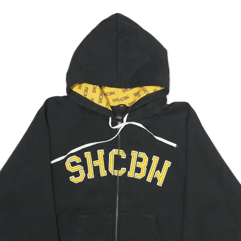 Selecticas Mens Black Zip Up Hoodie M Shcbw Logo Cotton Blend Casual Sweatshirt 2