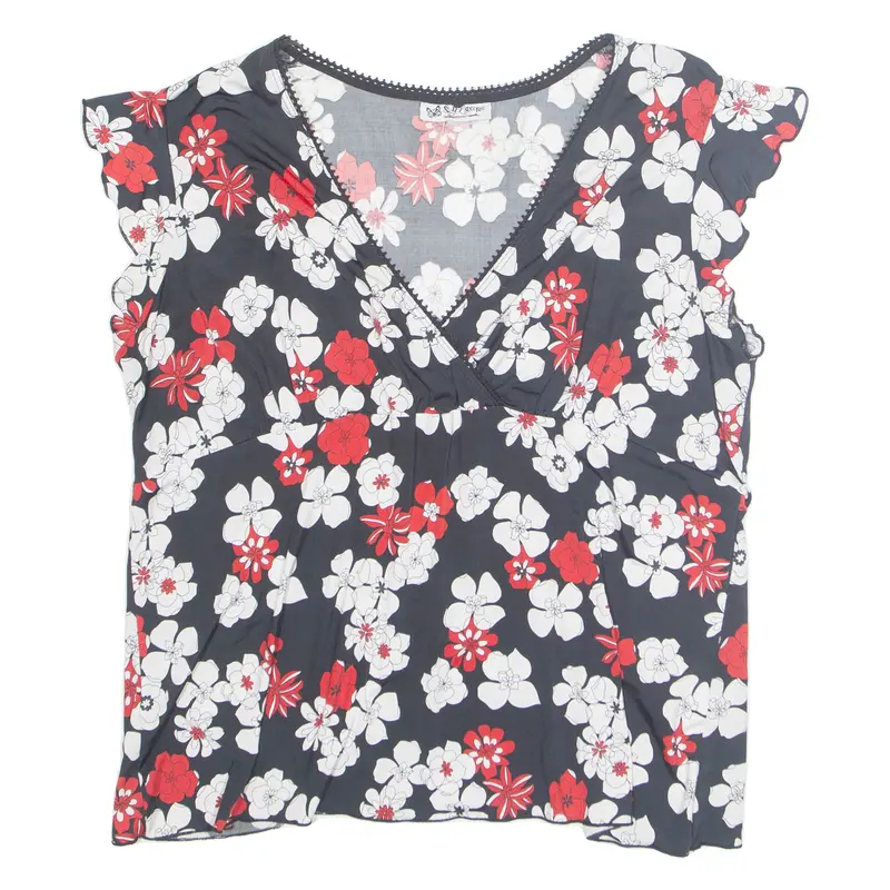 Self-Esteem Womens Printed Blouse Black V-Neck Floral Xl 1