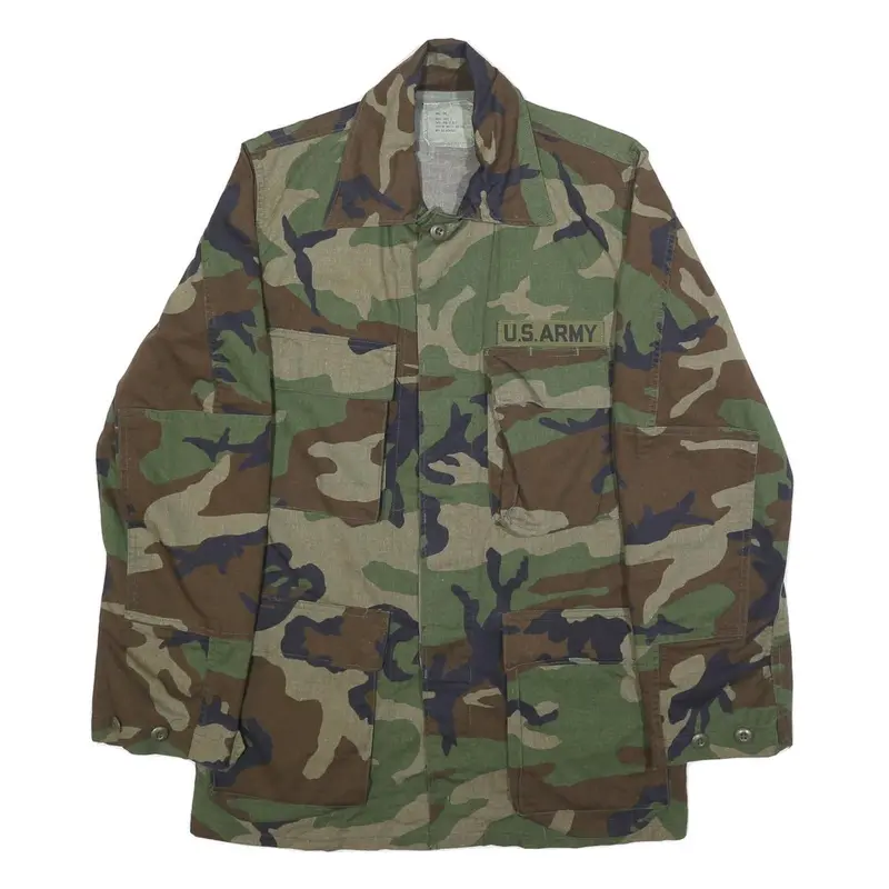 Selma Apparel Corp. Mens Green Brown Woodland Camo Classic Button Jacket S 1