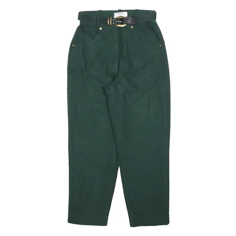 Separa Womens Cotton Blend Green Relaxed Tapered Trousers W26 L26 Belted 1